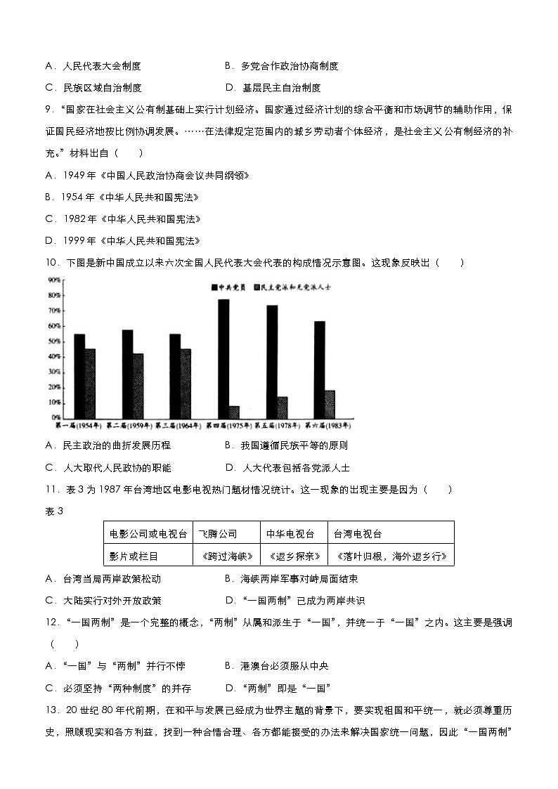 高考历史二轮复习小题必练5《现代中国的政治与外交》(原卷版)第3页