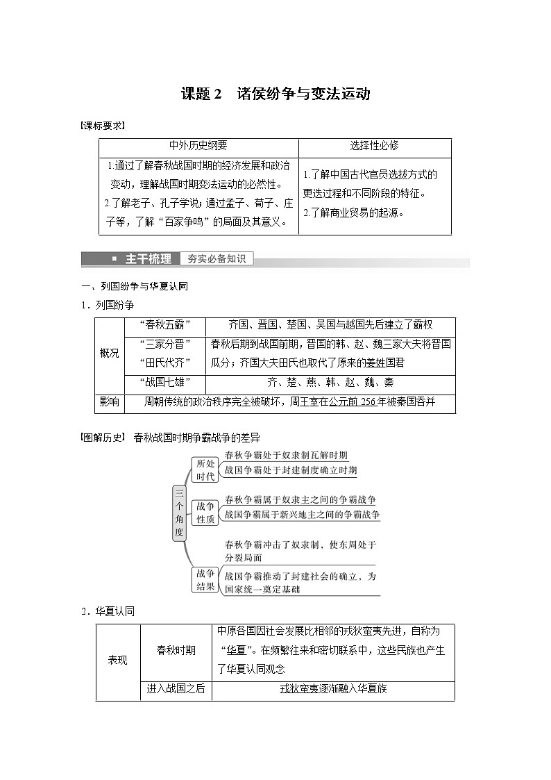 (新高考)高考历史一轮复习讲义第1讲 课题2　诸侯纷争与变法运动 (含解析)第1页
