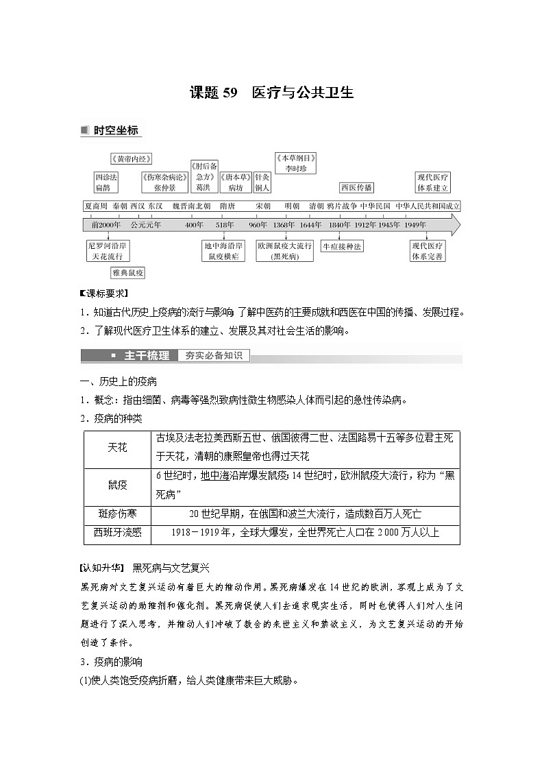 (新高考)高考历史一轮复习讲义第21讲 课题59　医疗与公共卫生 (含解析)01