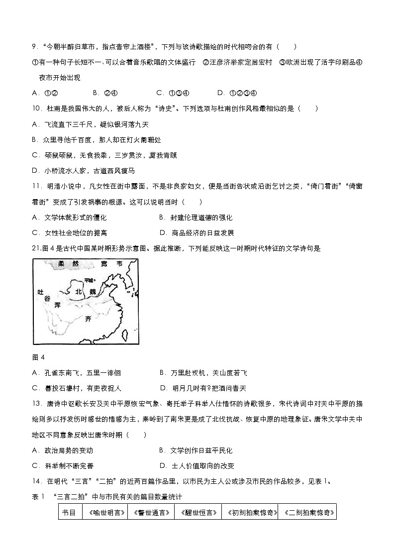 高考历史二轮复习小题必练15《古代中国的科学技术与文学艺术》(原卷版)第3页