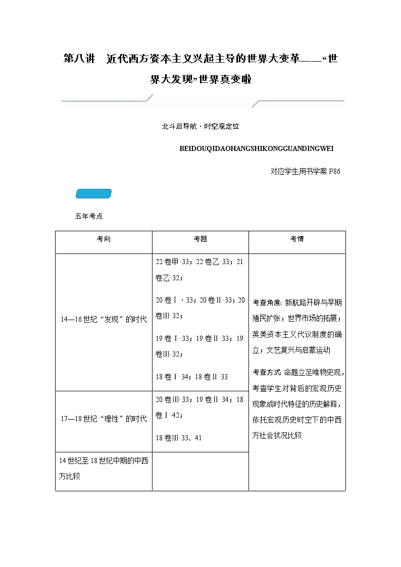 2023届高考历史二轮复习第八讲近代西方资本主义兴起主导的世界大变革——“世界大发现”世界真变啦学案第1页