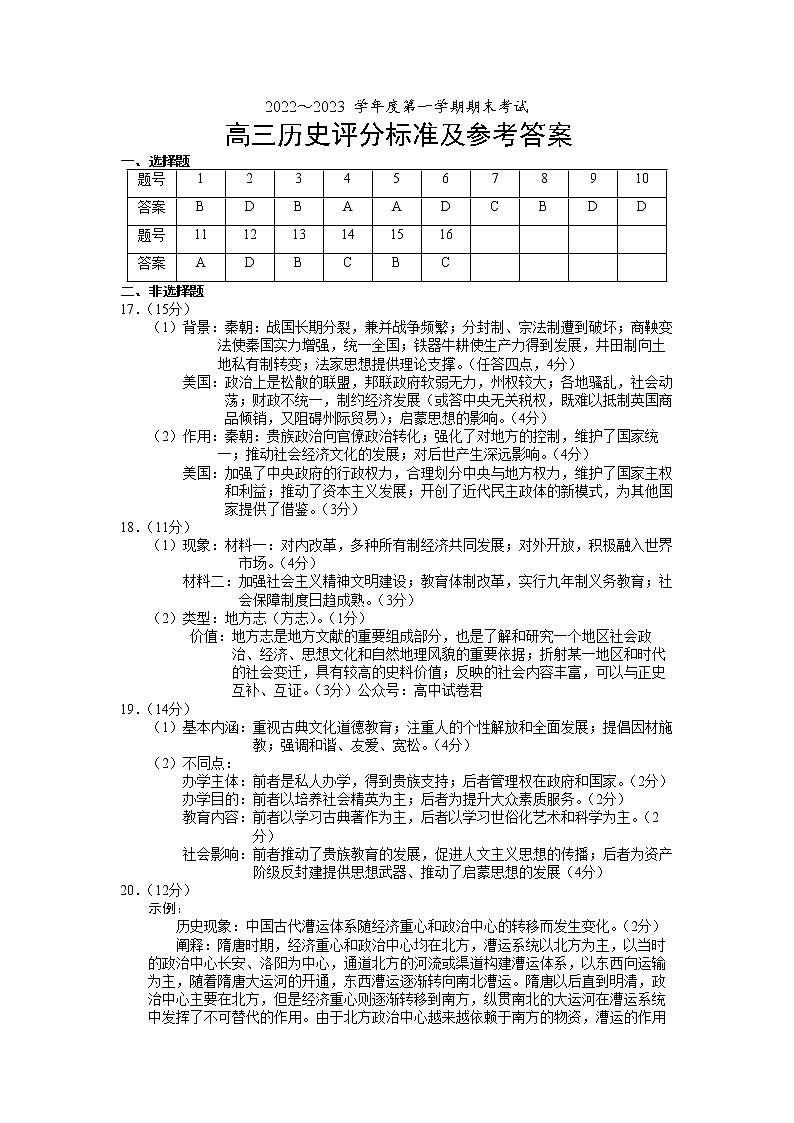 2023锦州高三上学期期末考试历史试题PDF版含答案01