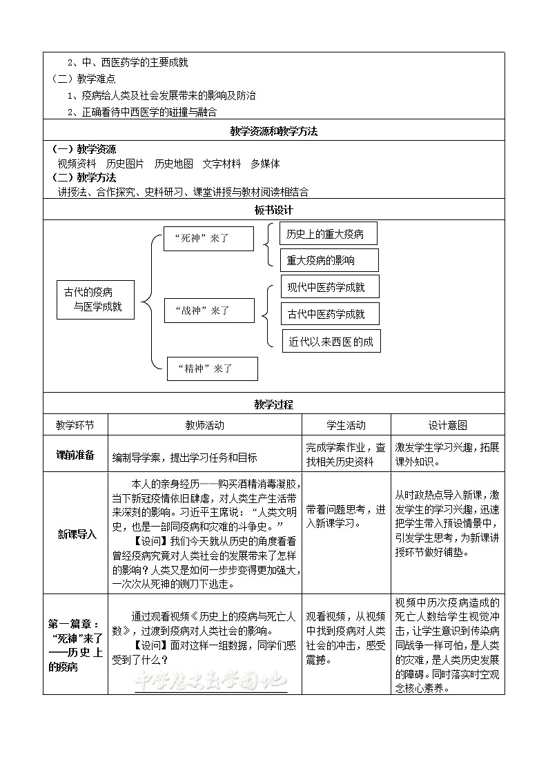 第14课 古代的疫病与医学成就 教学设计-2022-2023学年统编版（2019）高中历史选择性必修二第2页