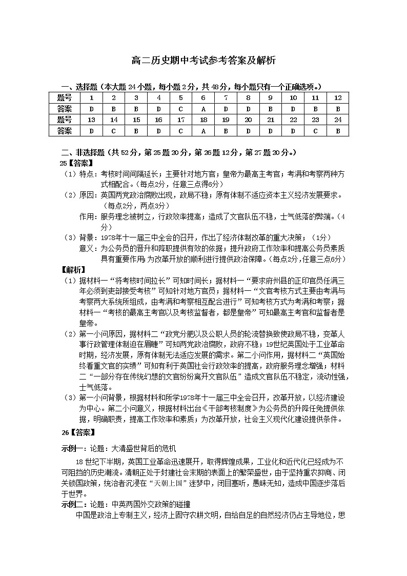 广东省湛江市第二十一中学2022-2023学年高二上学期期中考试历史试题01