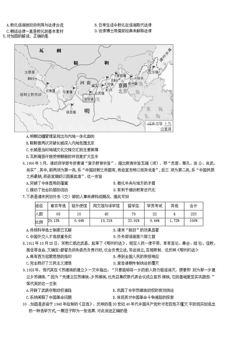 湖北省武汉市部分重点中学2022-2023学年高二上学期期末联考试题+历史+无答案02