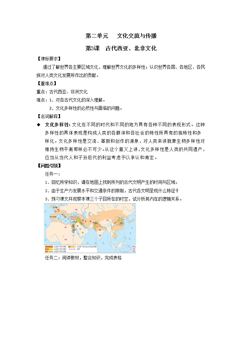 第3课 古代西亚、非洲文化 学案--2022-2023学年高中历史统编版（2019）选择性必修三01