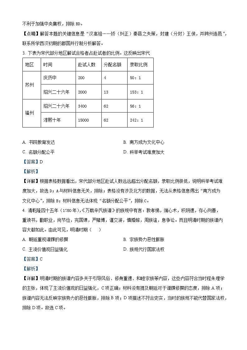 湖北省武汉市洪山高级中学2022-2023学年高二2月月考历史试题含解析第2页