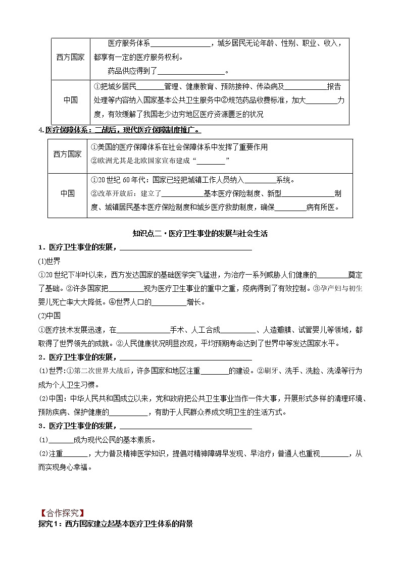 第15课 现代医疗卫生体系与社会生活导学案-2022-2023学年统编版（2019）高中历史选择性必修202