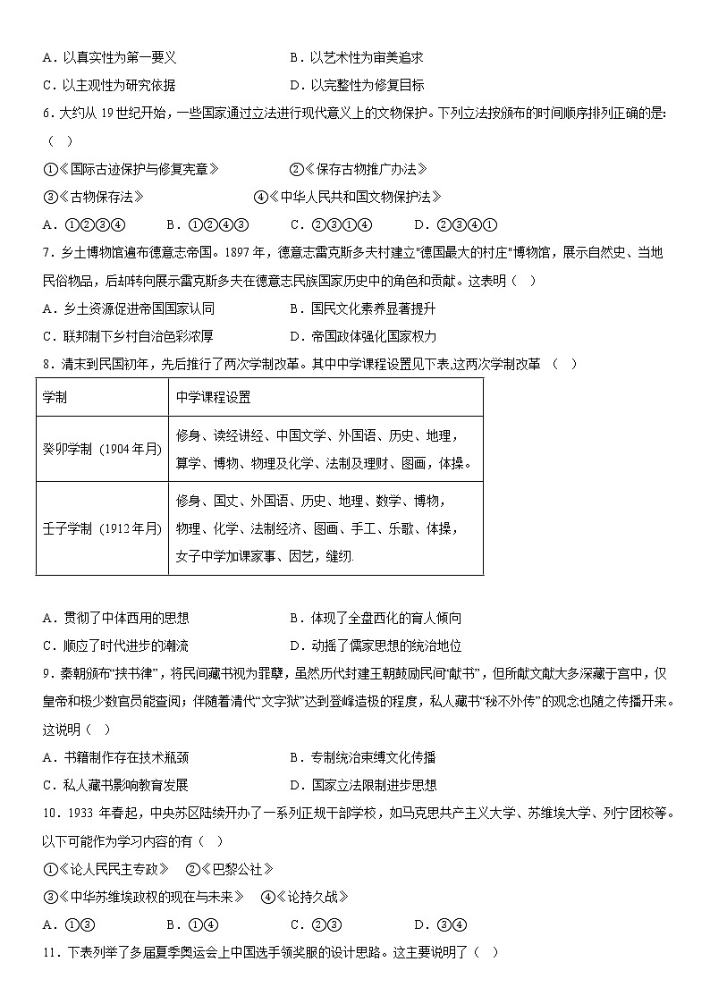 第六单元 文化的传承与保护 综合测试--2022-2023学年高中历史统编版（2019）选择性必修三02