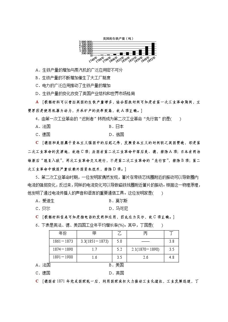 部编版高中历史必修《中外历史纲要》下第10课影响世界的工业革命作业含答案02