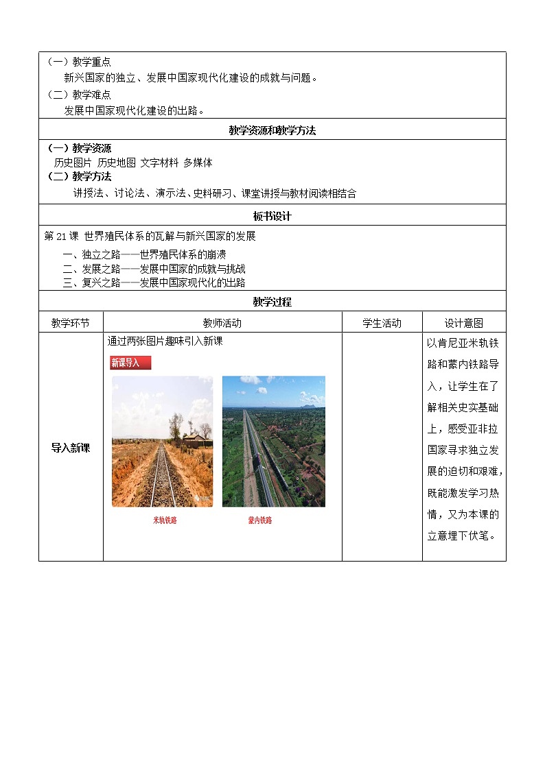 部编版高中历史必修《中外历史纲要》下第21课世界殖民体系的瓦解与新兴国家的发展教学设计02