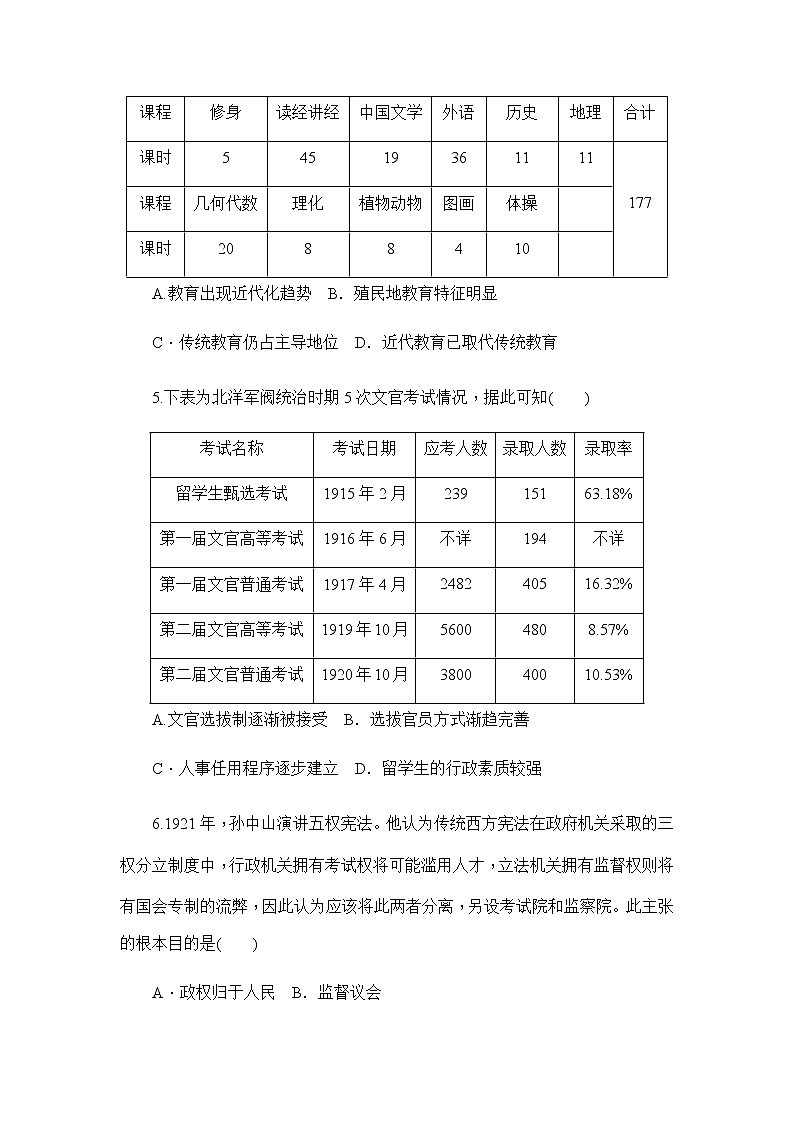 部编版高中历史选择性必修1第7课近代以来中国的官员选拔与管理作业含答案2第2页