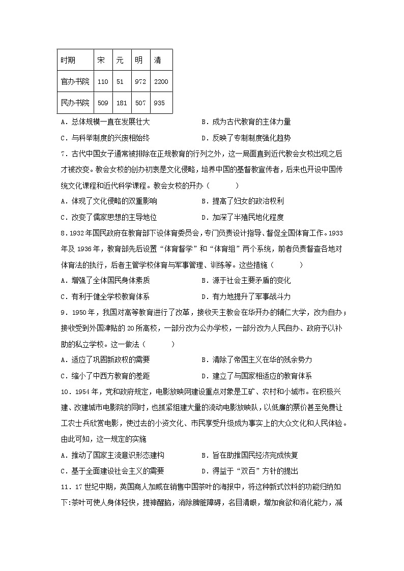 第14课 文化传承的多种载体及其发展 同步练习--2022-2023学年统编版（2019）高中历史选择性必修302
