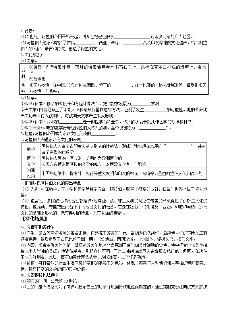 第3课 古代西亚、非洲文化 导学案--2022-2023学年高中历史统编版（2019）选择性必修三03