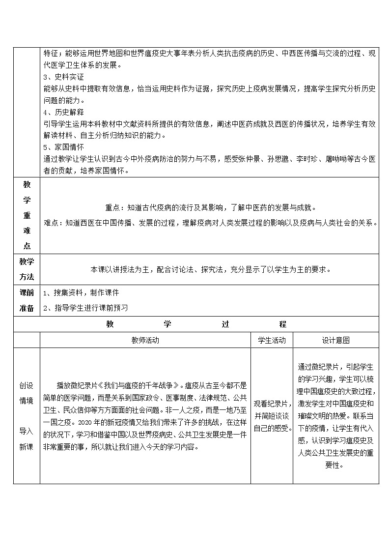 第六单元《医疗与公共卫生》大单元教学设计--2022-2023学年高中历史统编版（2019）选择性必修二02