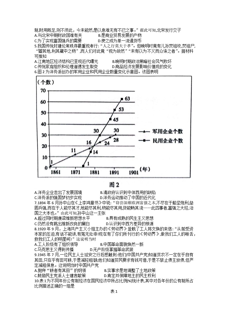 2023届山东省泰安市高三一模历史试题及答案02