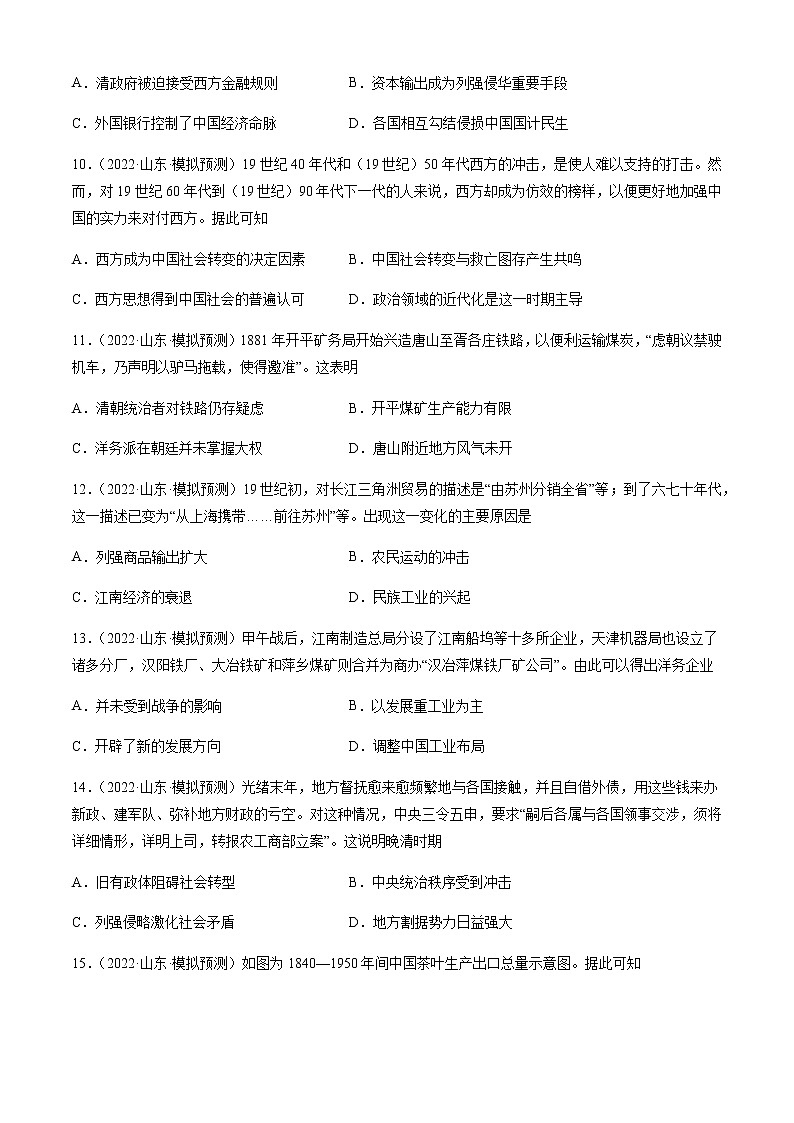 专题05 晚清时期的内忧外患与救亡图存-备战2023年山东省新高考历史一轮复习模拟精编（中外历史纲要上）03