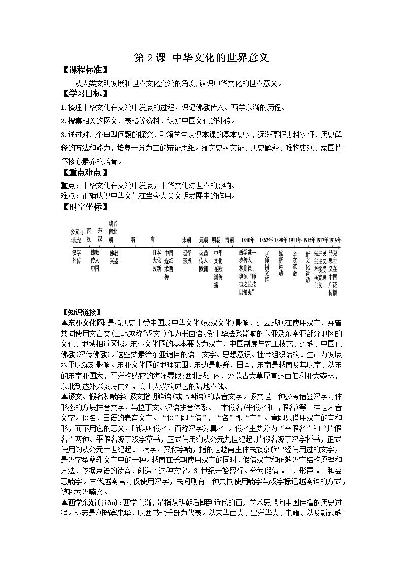 第2课 中华文化的世界意义 导学案--2022-2023学年高中历史统编版（2019）选择性必修三01