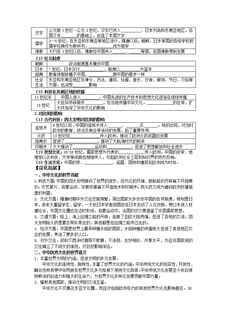 第2课 中华文化的世界意义 导学案--2022-2023学年高中历史统编版（2019）选择性必修三03