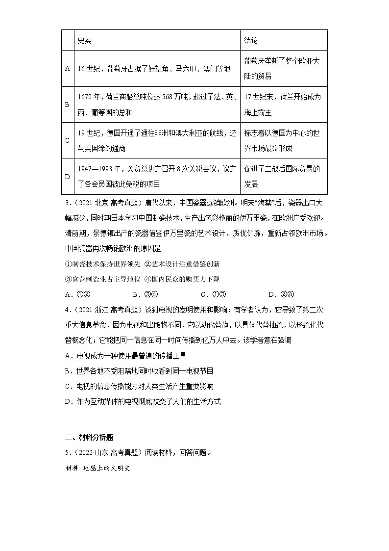 选择性必修3  第四单元  商路、贸易与文化交流——2021-2023年高考历史真题单元汇编 （学生版+解析版）03