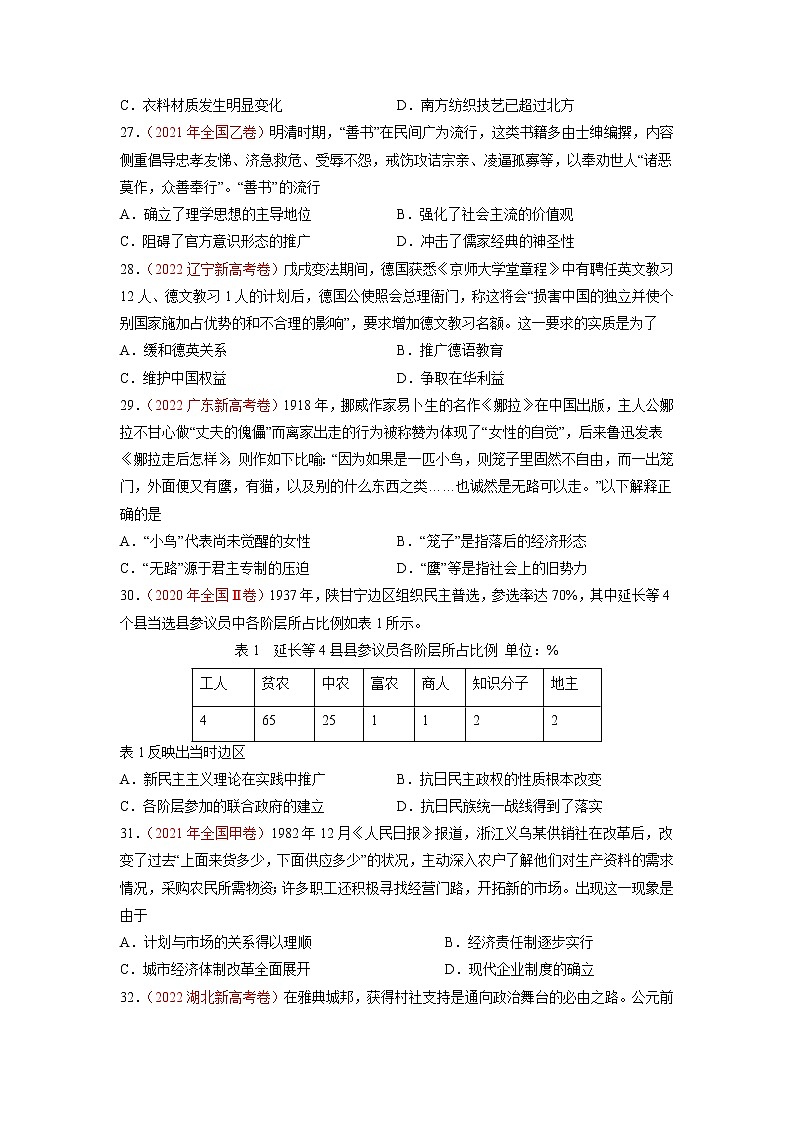 卷01——【备考2023】高考历史真题重组卷（全国卷·旧教材）（原卷版）第2页