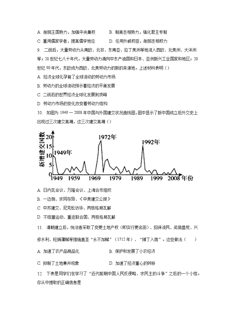 2023届天津市十二区县重点学校高三毕业班联考（一）考前模拟考历史试题03