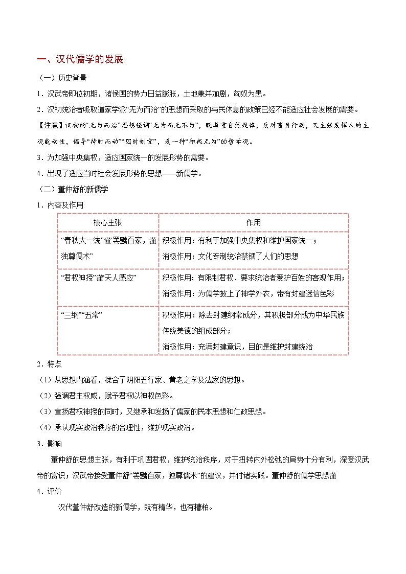 高考历史考点一遍过 考点28 汉至清儒家思想的发展及演变 试卷02