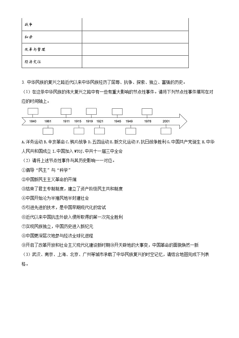 2022上海奉贤区致远高级中学高二下学期期中历史（合格考）试题含解析03