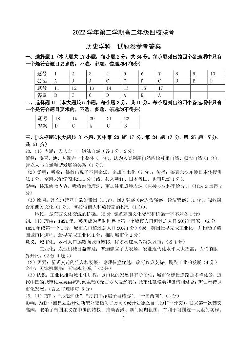 2023杭州四校高二下学期3月联考试题历史含答案01