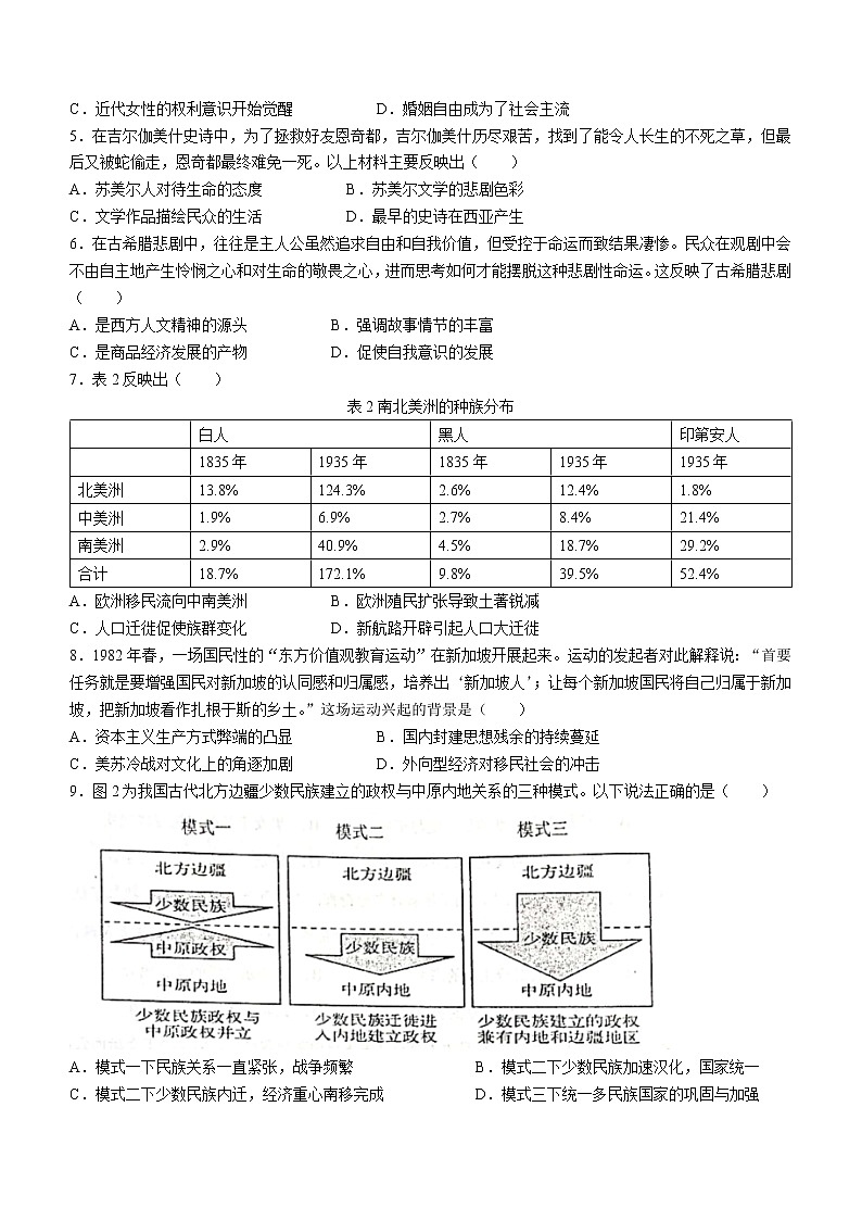 山东省济南市山东师大附中2022-2023学年高二下学期3月月考历史试题第2页