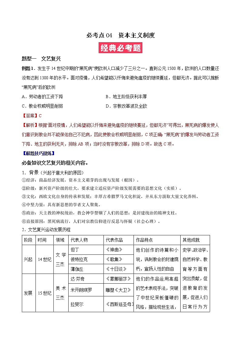 必考点04 资本主义制度（解析版）第1页