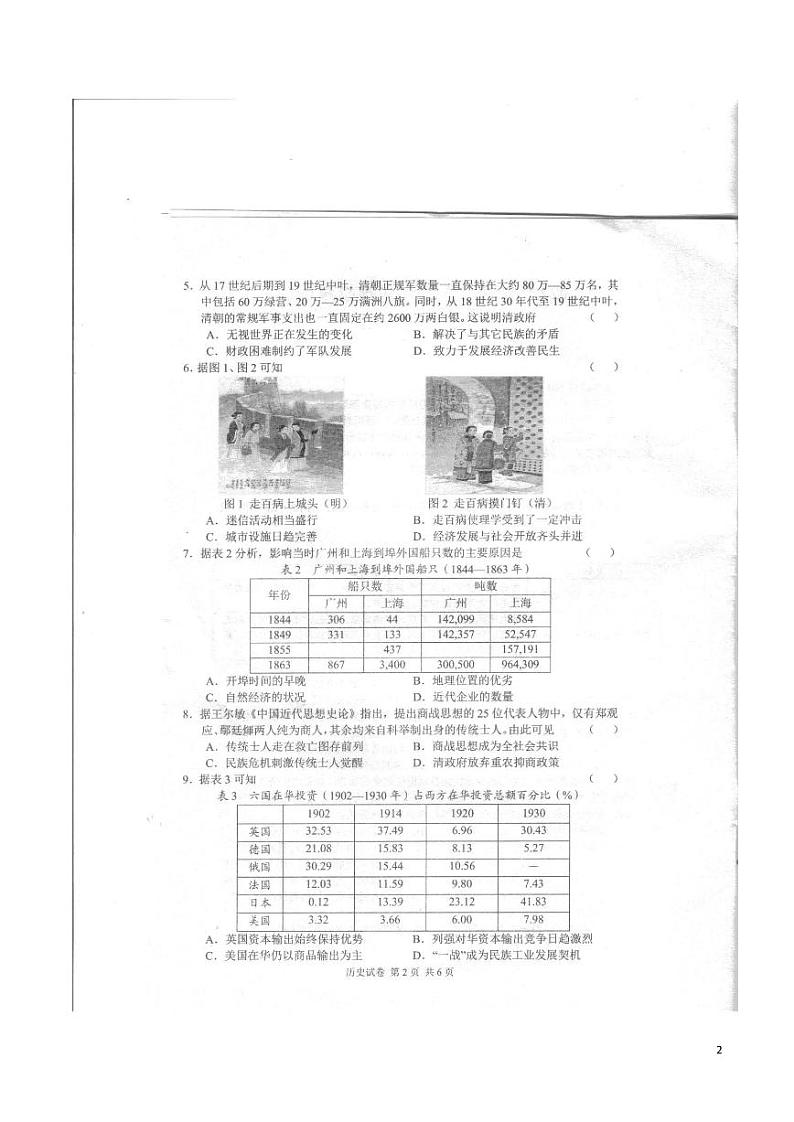 2022届湖南省常德市高三3月模考历史试题（PDF版）第2页
