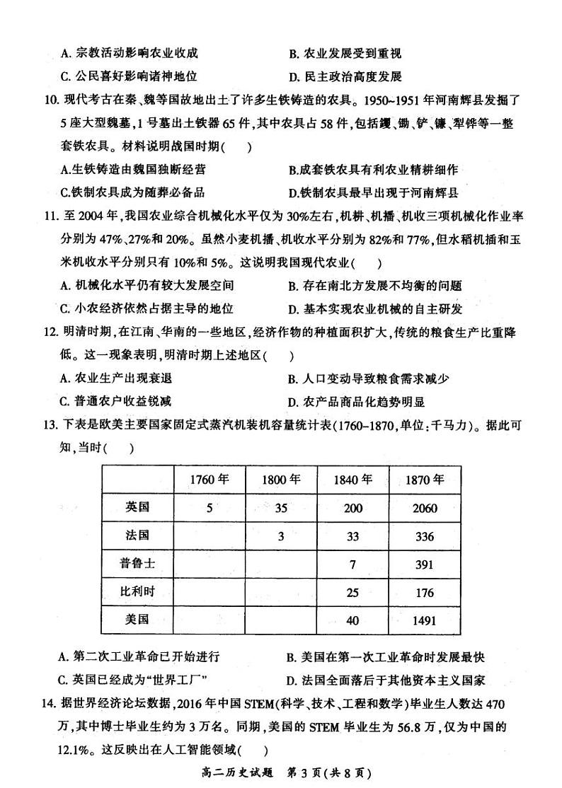 山西省大同市2022-2023学年高二年级上学期期末教学质量监测历史试题第3页