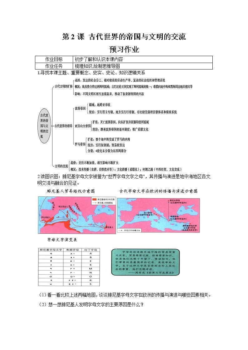 2022-2023学年部编版必修下册：第2课 古代世界的帝国与文明的交流 作业第1页