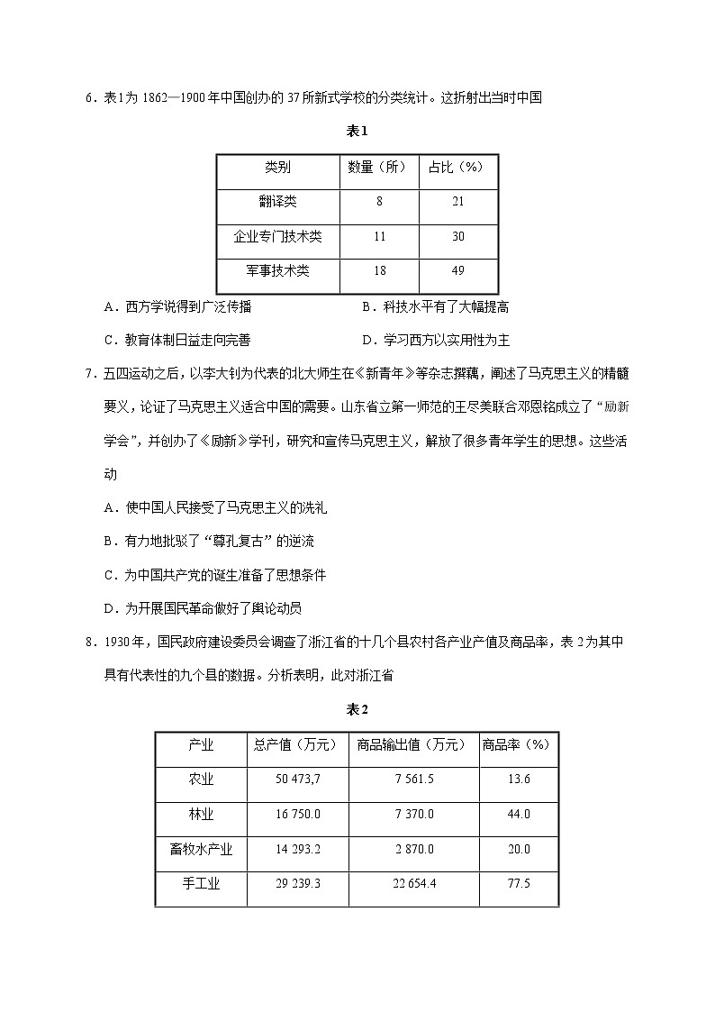 2022-2023学年河北省衡水中学高三下学期一调考试（月考）历史word版含答案03