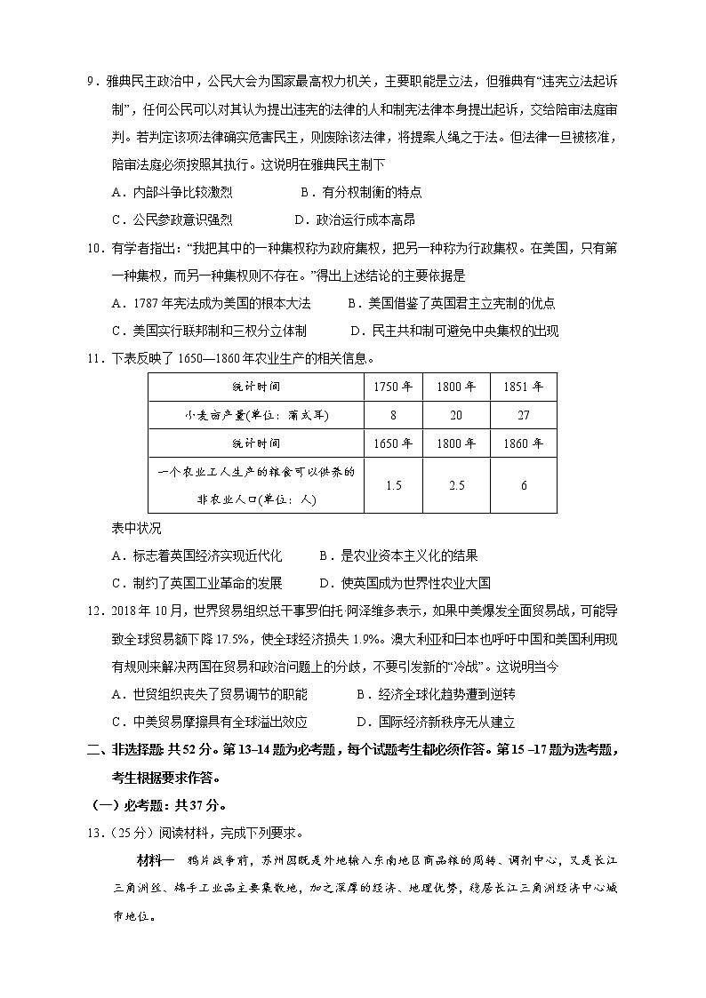 【高考历史模拟】高考名校仿真模拟联考试题（新课标全国卷）（05）03
