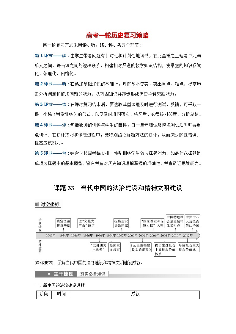 部编版新高考历史一轮复习讲义  第11讲 课题33　当代中国的法治建设和精神文明建设01
