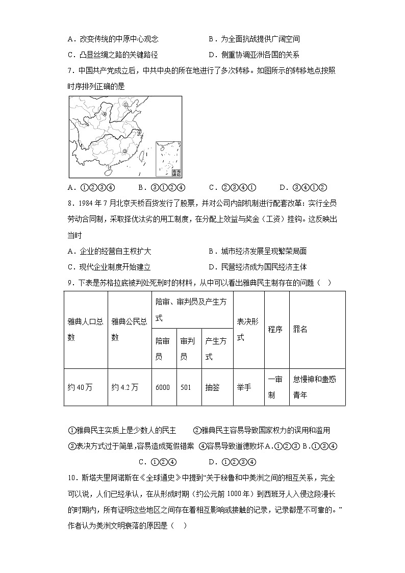 2023届山西省吕梁市高级实验中学高三三轮复习定时训练（二）历史试题02