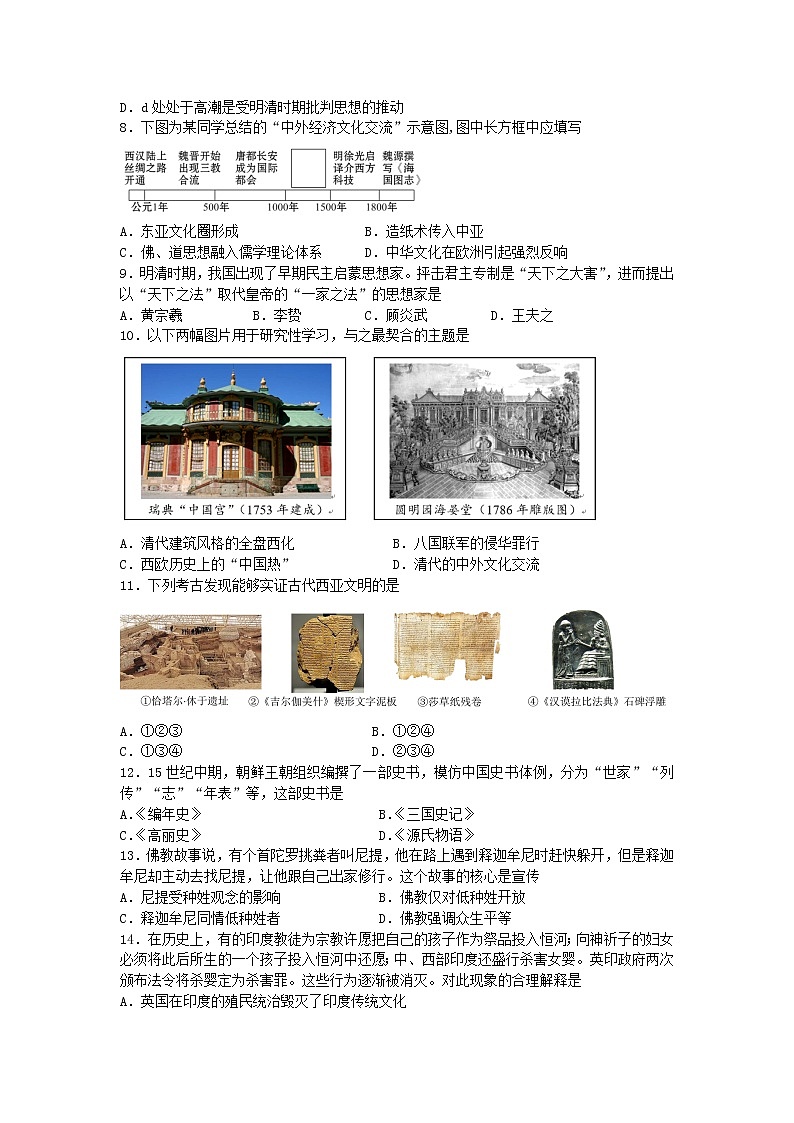 湖北省黄石市有色第一中学2022-2023学年高二下学期期中训练历史试题02