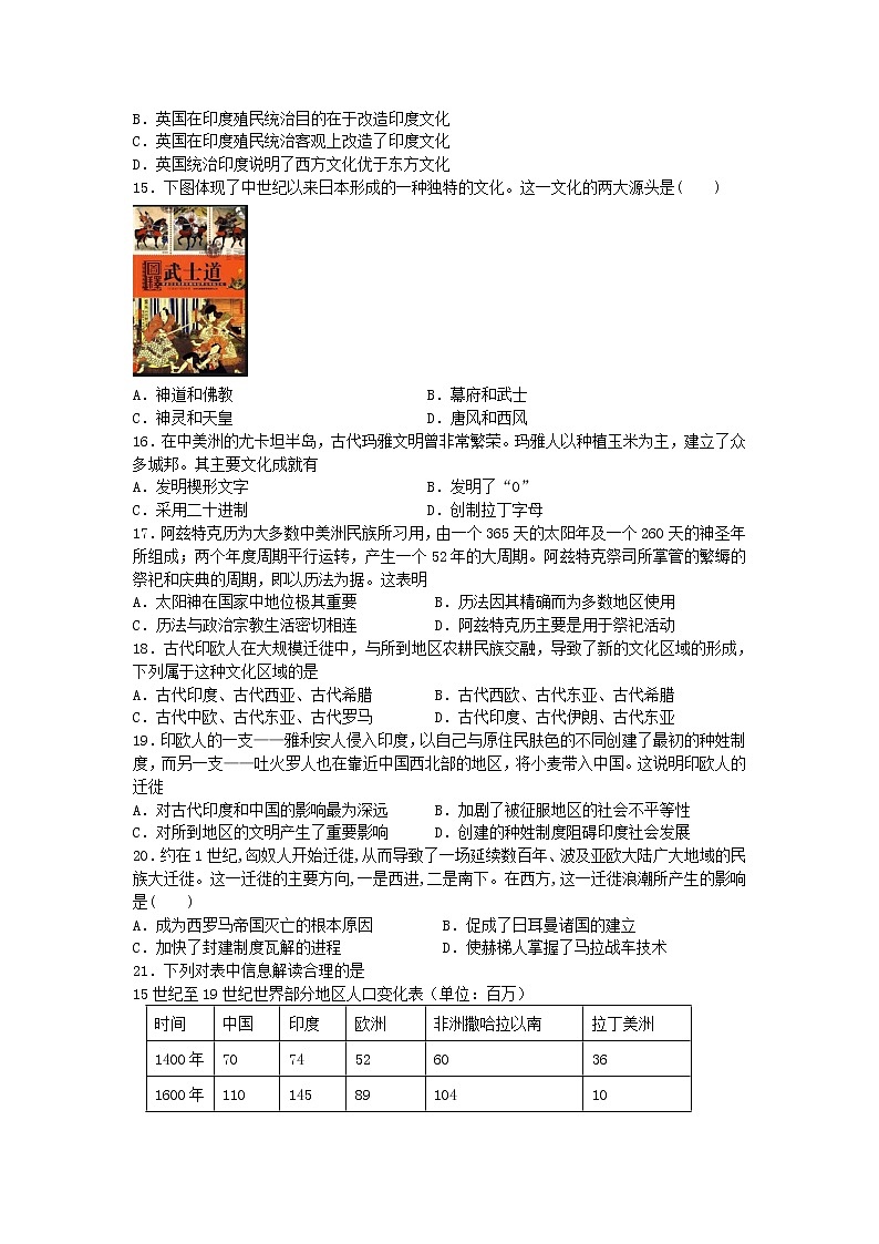 湖北省黄石市有色第一中学2022-2023学年高二下学期期中训练历史试题03