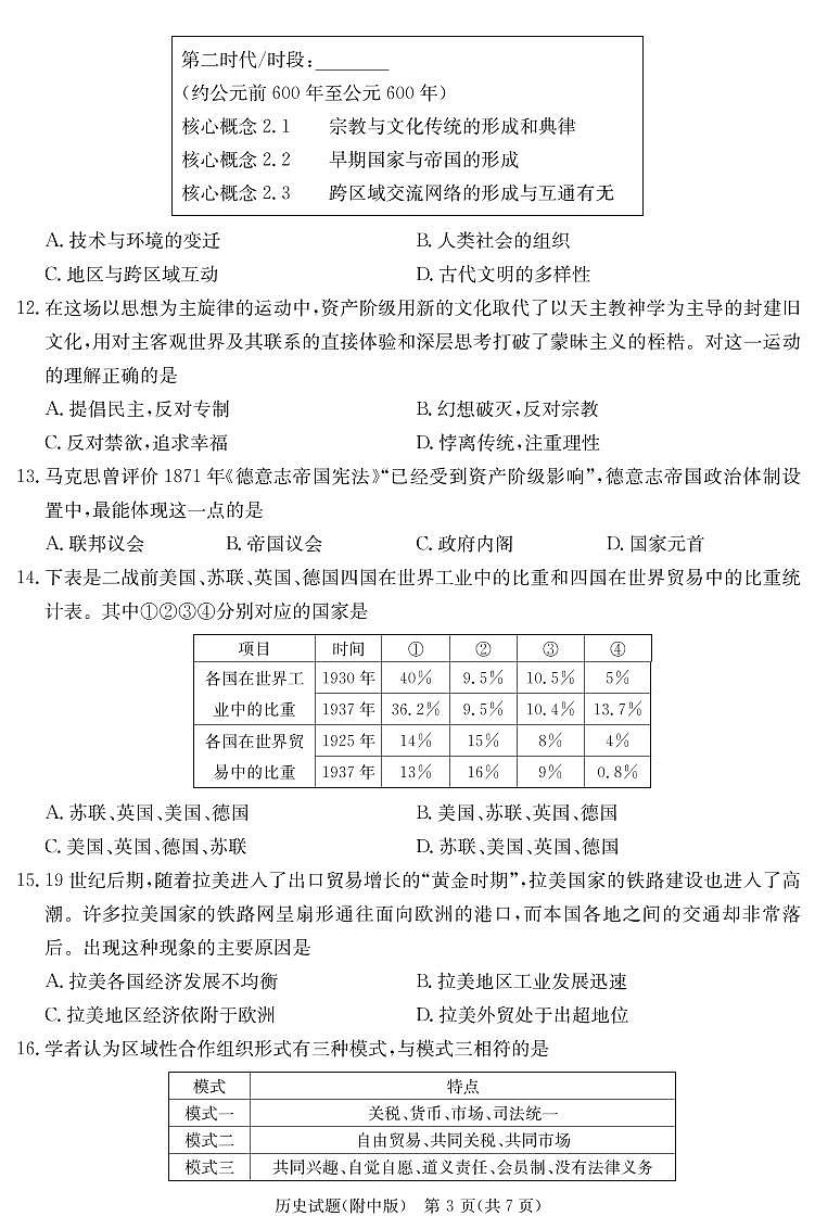 湖南师范大学附属中学2022-2023学年高三下学期月考试题（七） 历史 PDF版含解析03