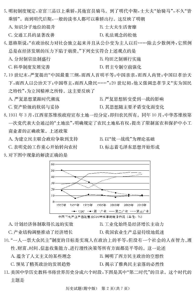 2023湖南师大附中高三下学期月考试题（七）历史PDF版含解析02