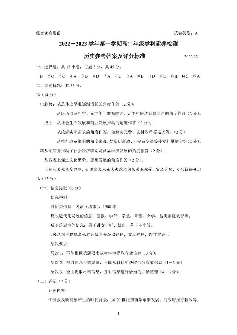 山东省临沂市沂水县2022-2023学年高二上学期期中学科素养检测历史试题（PDF版含答案）01