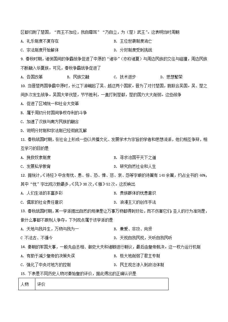 2021-2022学年山东省济南市历城第二中学上学期高一第一次月考历史试题（Word版）第2页