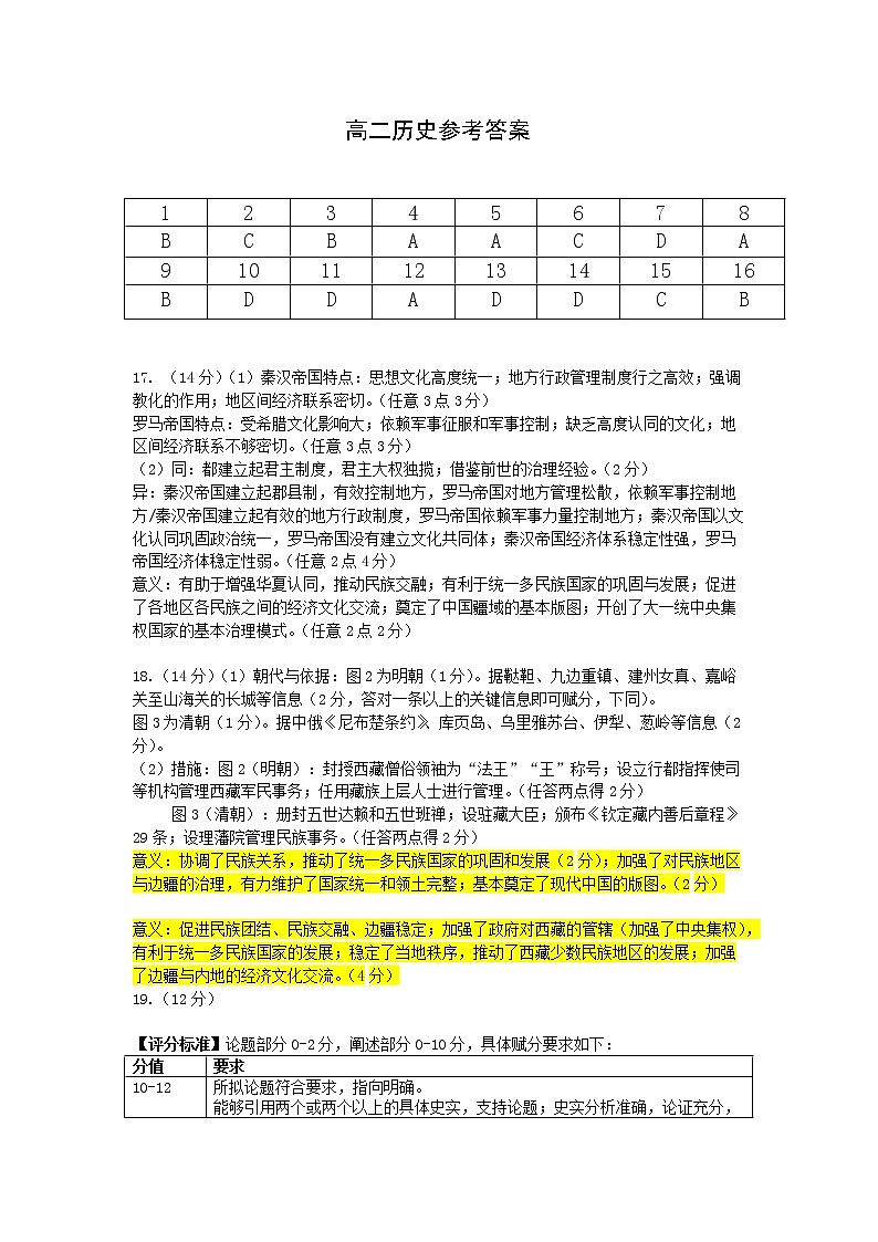高二历史参考答案第1页