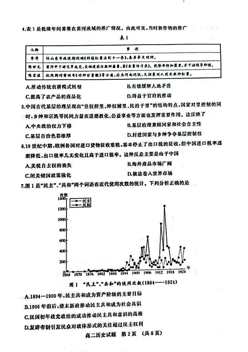 山东省济南市2022-2023学年高二下学期开学学情检测历史试题02