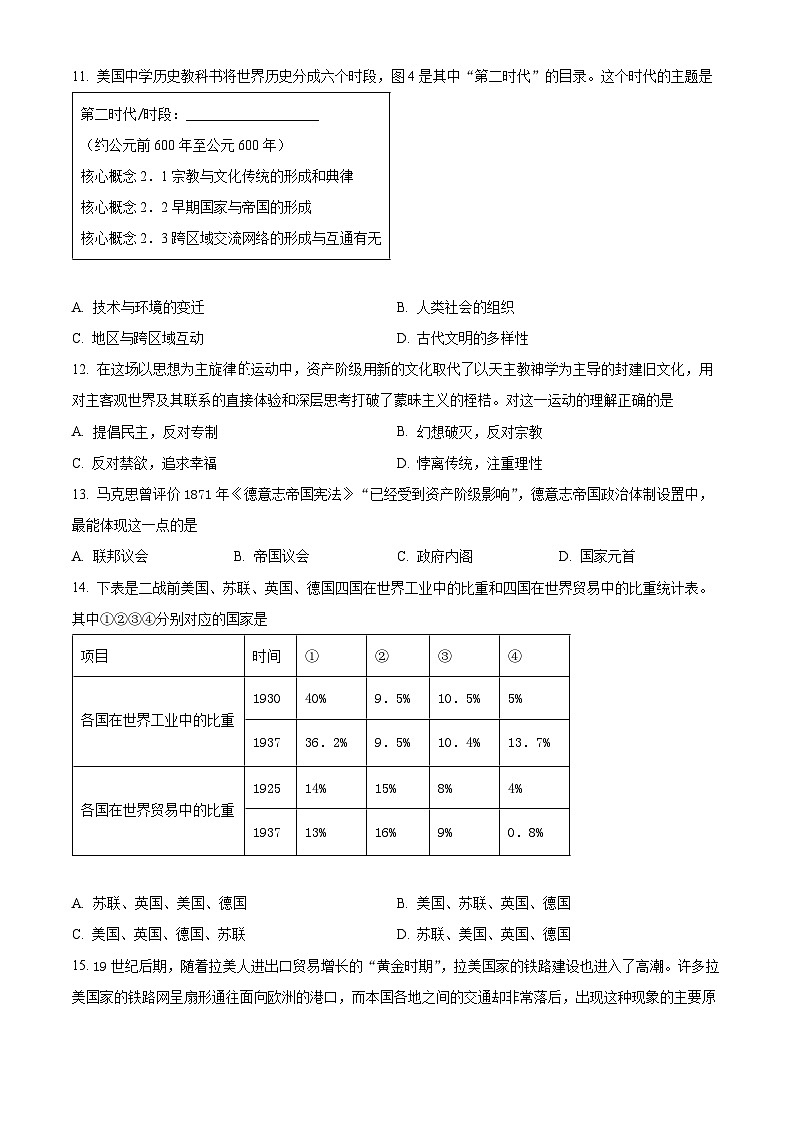 2023湖南师大附中高三下学期月考（七）历史试卷含解析03