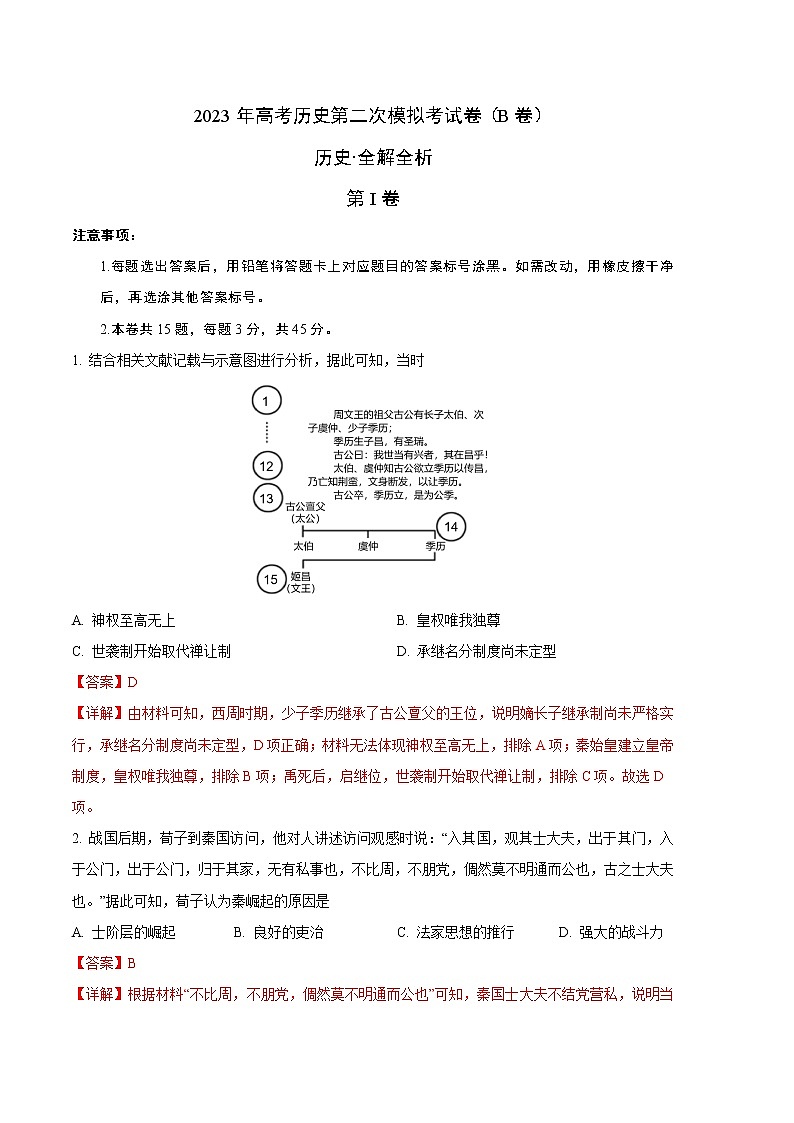 2023年高考政治第二次模拟考试卷—历史（北京B卷）（全解全析）01