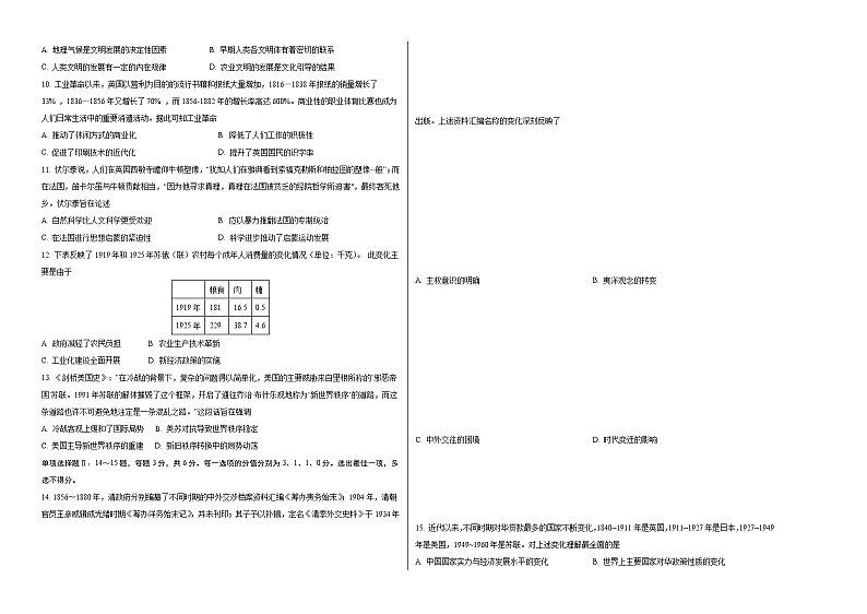 2023年高考政治第二次模拟考试卷—历史（天津A卷）（考试版）A302