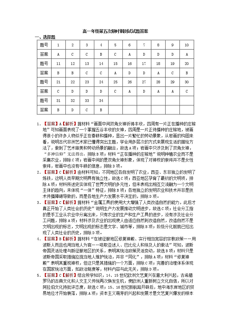 濮阳市濮阳外国语学校2022—2023学年高一下学期历史周测试题答案第1页